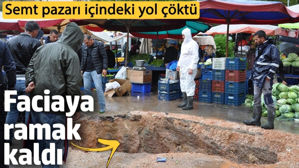 Faciaya ramak kaldı! Eskişehir’de semt pazarı içindeki yol çöktü