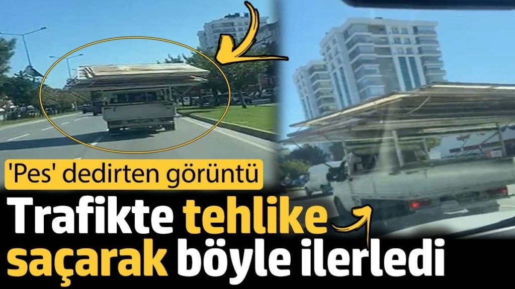 Trafikte 'pes' dedirten görüntü! Yolun yarısını kaplayarak malzeme taşıdı