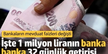 Bankaların mevduat faizleri değişti. İşte 1 milyon liranın banka banka 32 günlük getirisi