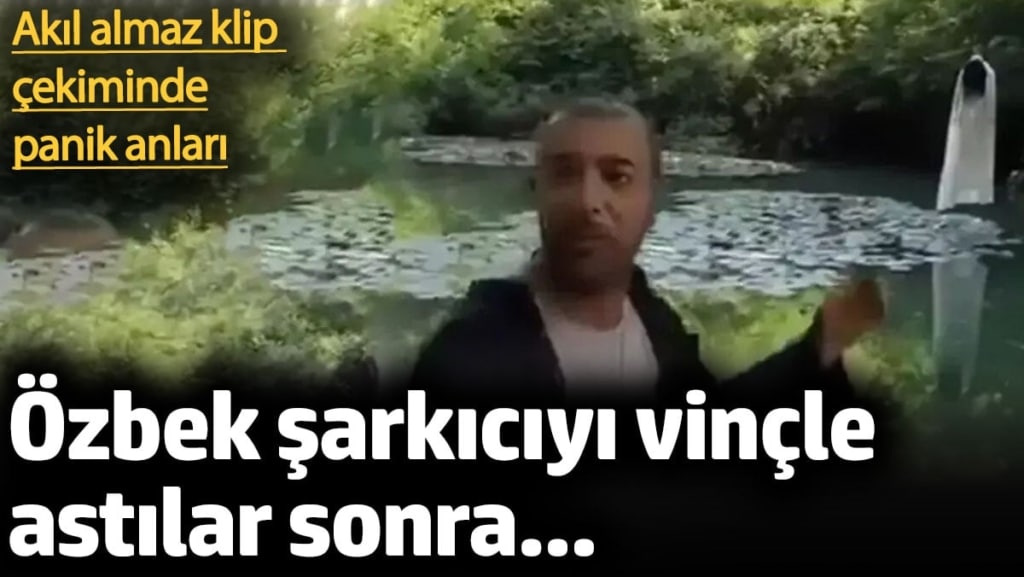 Klip çekiminde panik anları! Vinçle asılan kadın şarkıcı korkuttu