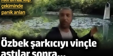 Klip çekiminde panik anları! Vinçle asılan kadın şarkıcı korkuttu