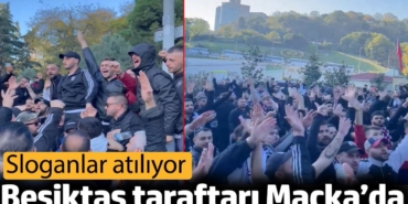 Beşiktaş taraftarı Maçka’da. Sloganlar atılıyor