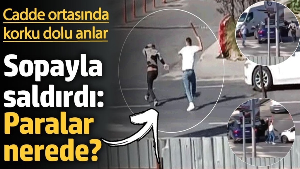 Başakşehir'de cadde ortasında korku dolu anlar! Sopayla saldırdı: Paralar nerede