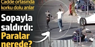 Başakşehir'de cadde ortasında korku dolu anlar! Sopayla saldırdı: Paralar nerede