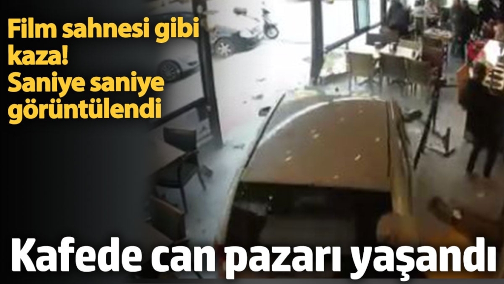 Otomobil kafeye daldı. O anlar görüntülendi