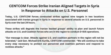ABD ordusu: “Suriye’deki İran bağlantılı gruplara ait 9 hedef vuruldu”