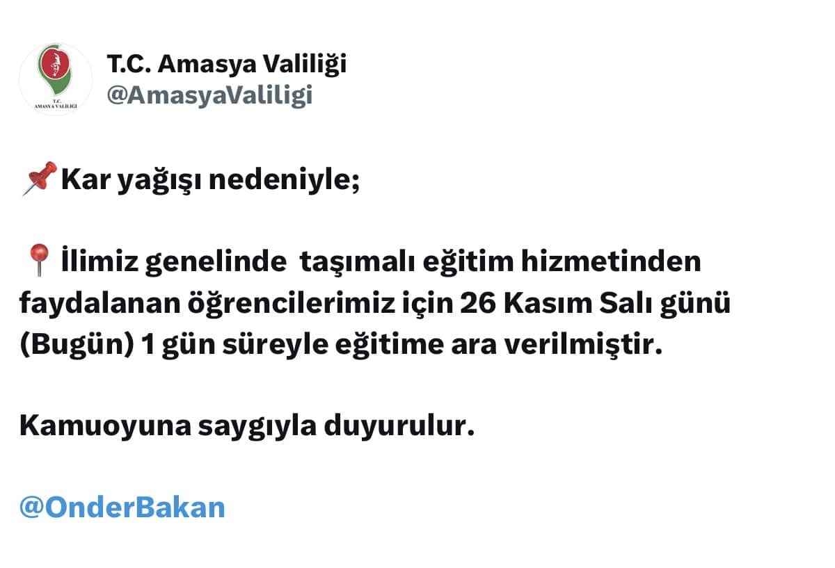 Amasyada Kar Yagisi Tasimali Egitime Ara Verildi Kar Yağışı