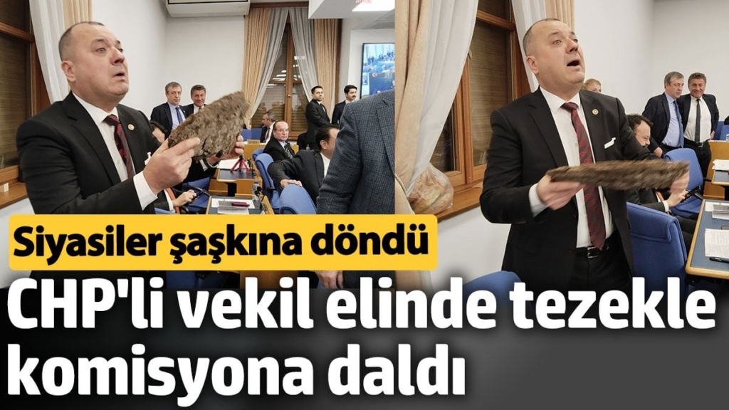 CHP'li vekil elinde tezekle komisyona daldı. Siyasiler şaşkına döndü