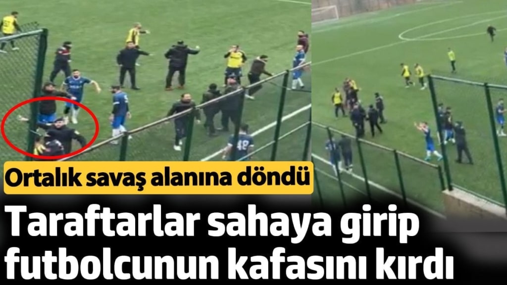 Taraftarlar sahaya girip futbolcunun kafasını kırdı. Ortalık savaş alanına döndü
