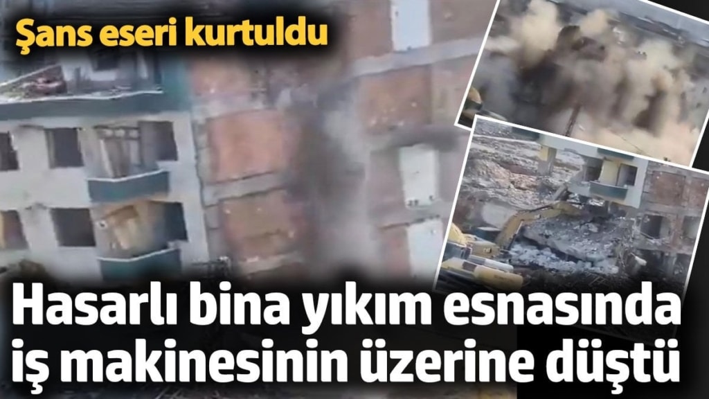 Malatya'da hasarlı bina yıkım esnasında iş makinesinin üzerine çöktü