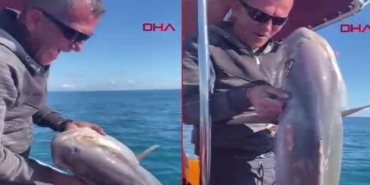 Oltayla 24 kiloluk kuzu balığı yakaladı