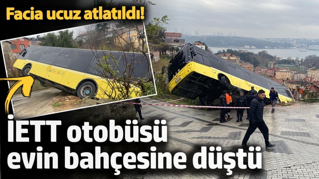 Beykoz'da facia ucuz atlatıldı! İETT otobüsü evin bahçesine düştü