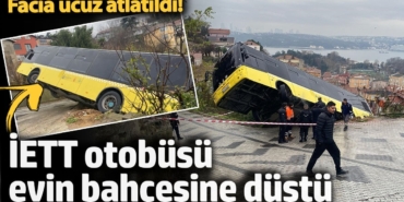 Beykoz'da facia ucuz atlatıldı! İETT otobüsü evin bahçesine düştü