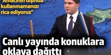 Ekol TV canlı yayınında konuklara oklava dağıtıldı. 'Amacının dışında kullanmamanızı rica ederiz'