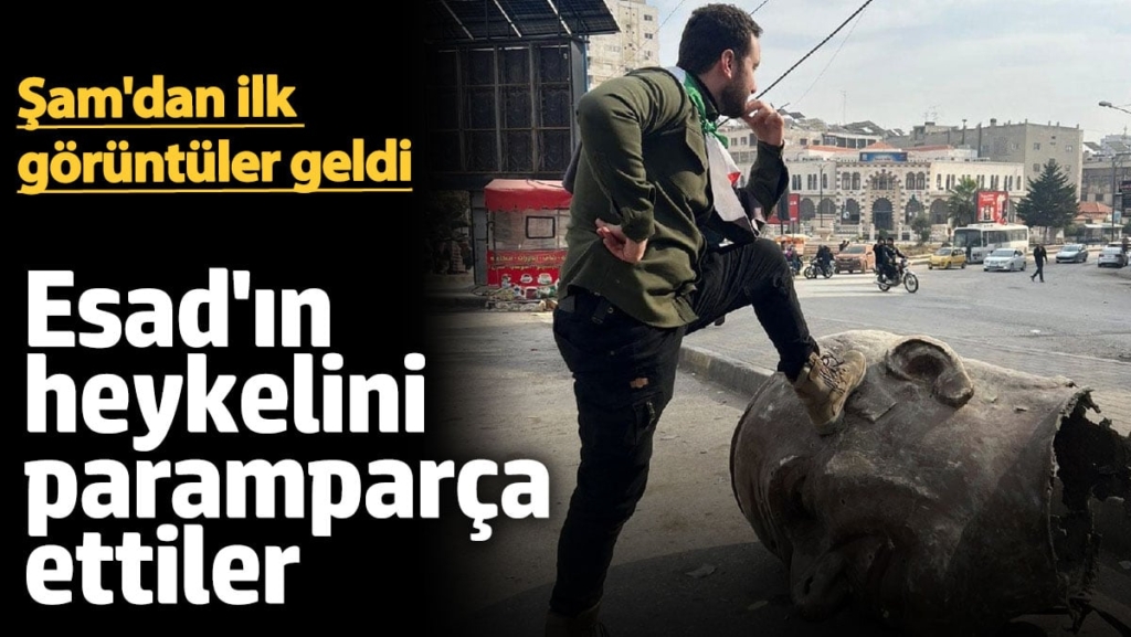 Esad'ın heykelini paramparça ettiler. Şam'dan ilk görüntüler geldi