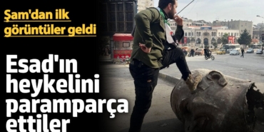 Esad'ın heykelini paramparça ettiler. Şam'dan ilk görüntüler geldi