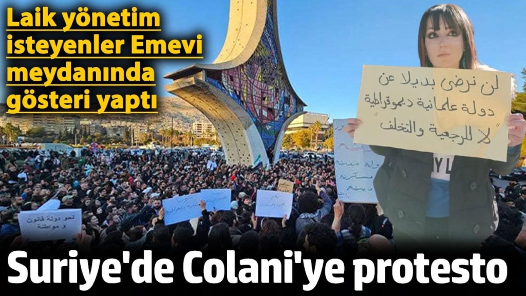 Suriye'de Colani'ye protesto! Laik yönetim isteyenler Emevi meydanında gösteri yaptı